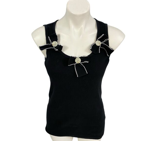 Allen B Tank Top Womens Size Large Black Knit Button Bow Work Office Casual - Picture 6 of 10